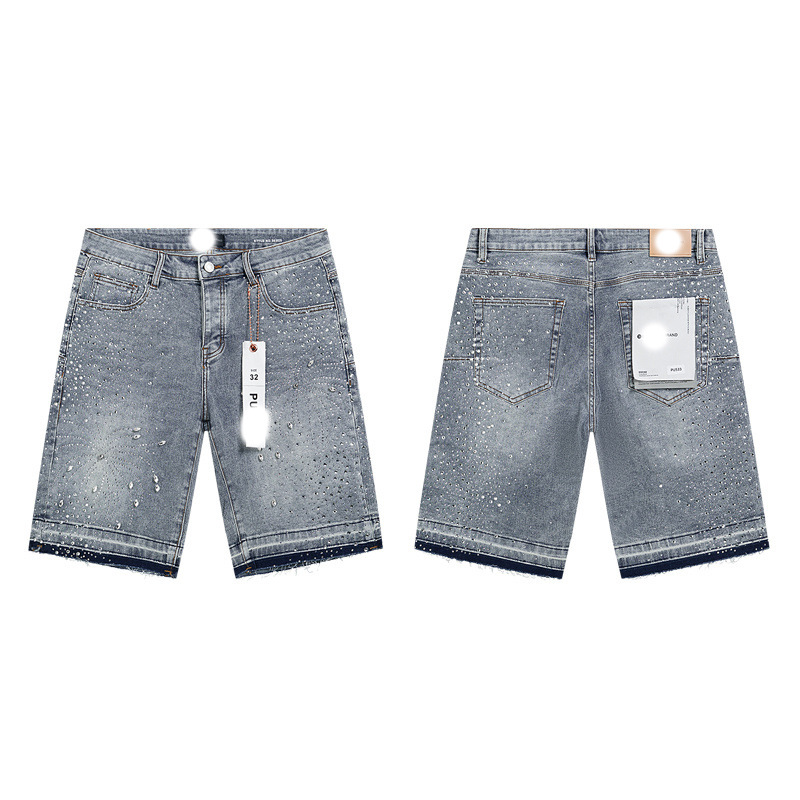 Marca de moda transfronteriza JB purple verano rectas vaqueros lavados de agua para hacer viejos agujeros vaqueros de hombre pantalones cortos de caño purple