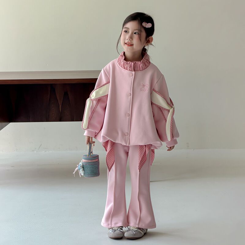 Girls' Spring and Autumn Outfit 2026 New Fashionable Baby Girl Bowknot Sweatshirt Plaid Two-Piece Set Children's Autumn Clothing Girls' Spring and Autumn Outfit 2026 New Fashionable Baby Girl Bowknot Sweatshirt Plaid Two-Piece Set Children's Autumn Clothing