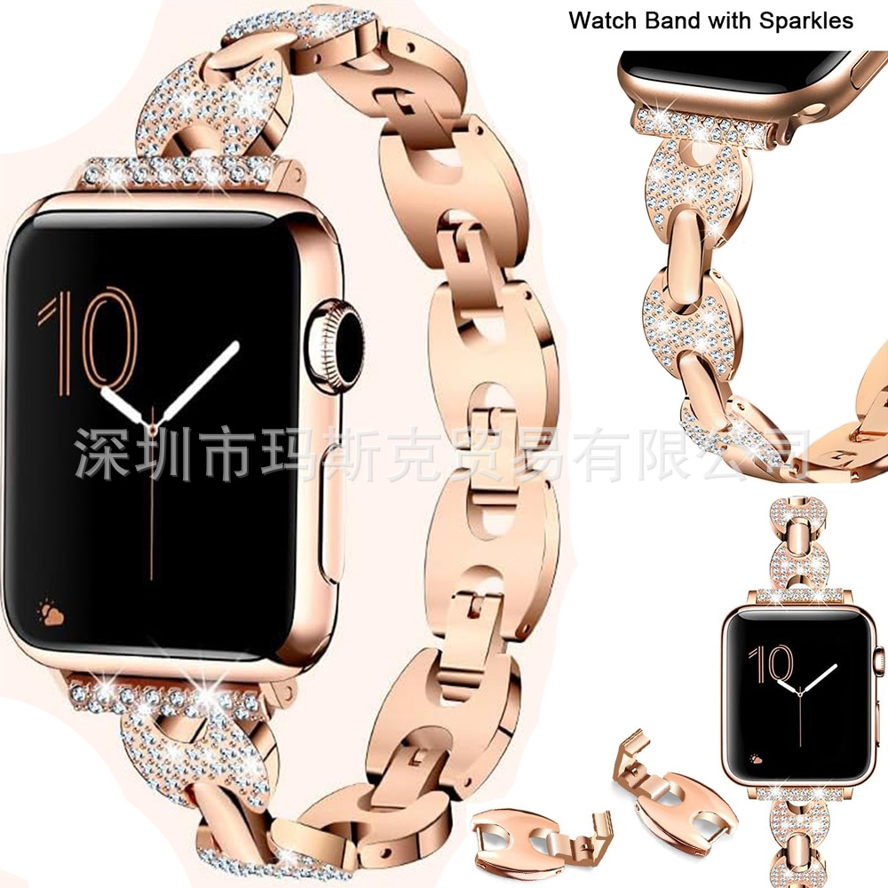 Compatible with apple watch bnad S9876 Chanel-style shiny diamond iwatch metal Apple Watch band Item Picture