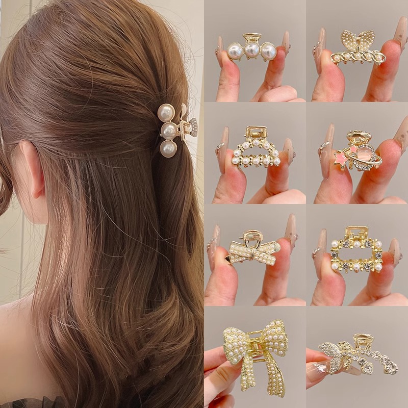 Perla de alta sensación de diamante de agarre para mujeres 2025, nuevo tipo de cabeza trasera, abrazadera de cabello, tocado, abrazadera de cabello pequeña