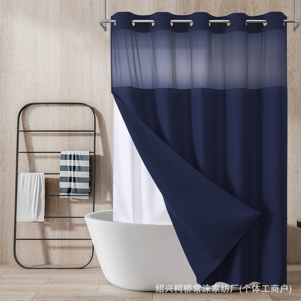 Waffle Pattern Large-Hole Double-Layer Detachable Shower Curtain Waterproof Fabric Bathroom Shower Partition Curtain Wholesale