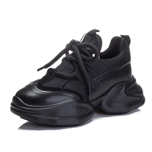 Increased thick-soled dad shoes for women ins trend  spring new leather thick-soled platform shoes casual sports shoes