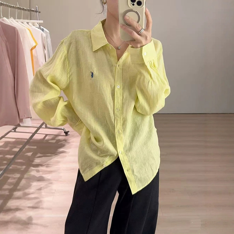 Scanable Qr Code Rl Ralph Linen Shirt with Pony Logo Embroidery, Old Money Style Jacket, Loose Casual Layered Stylish Top Scanable Qr Code Rl Ralph Linen Shirt with Pony Logo Embroidery, Old Money Style Jacket, Loose Casual Layered Stylish Top