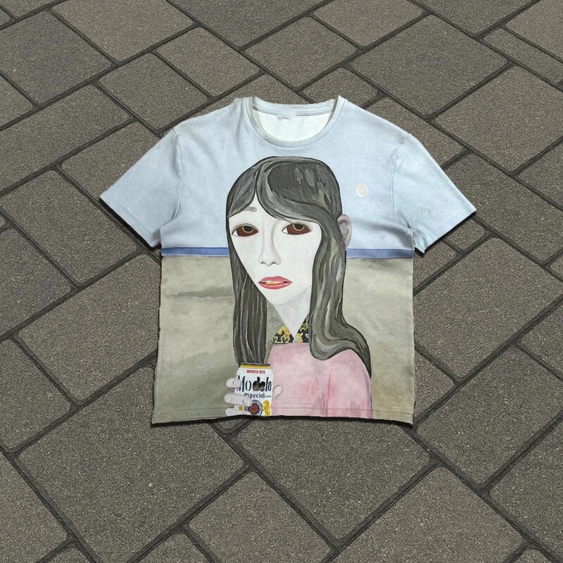American Retro Artistic Comic Girl Beer Print Short-Sleeved T-Shirt Niche Trendy Brand Loose-Fitting Couple's Top