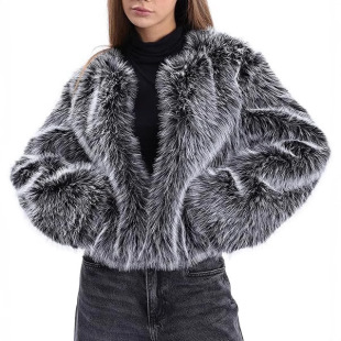 European and American New Fur Coat Women's Faux Fur Long Sleeve Front Open Winter Short Coat with Pockets