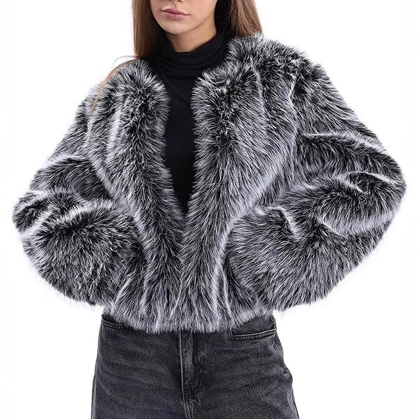 European and American New Fur Coat Women's Faux Fur Long Sleeve Front Open Winter Short Coat with Pockets