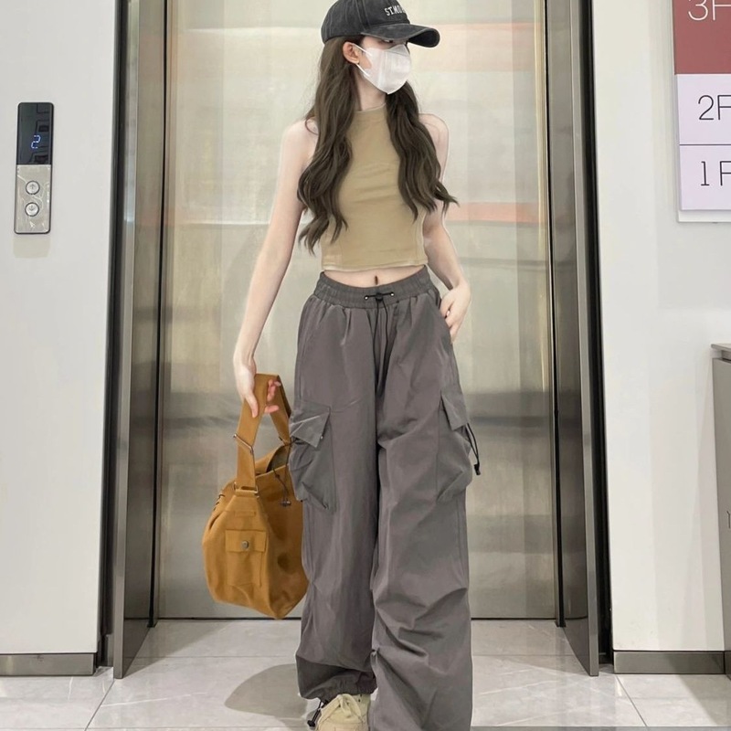 美式复古束脚工装裤女春秋学生宽松显瘦大码直筒ins休闲阔腿裤子|undefined