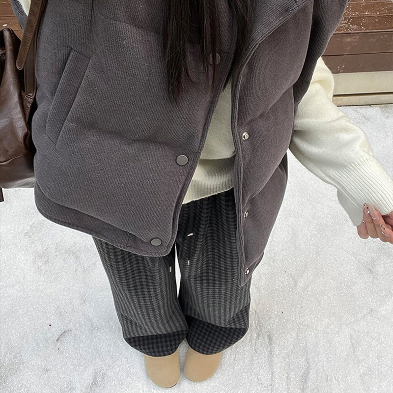 孕妇韩系复古慵懒风格子休闲裤秋冬阔腿宽松垂感拖地长裤|undefined