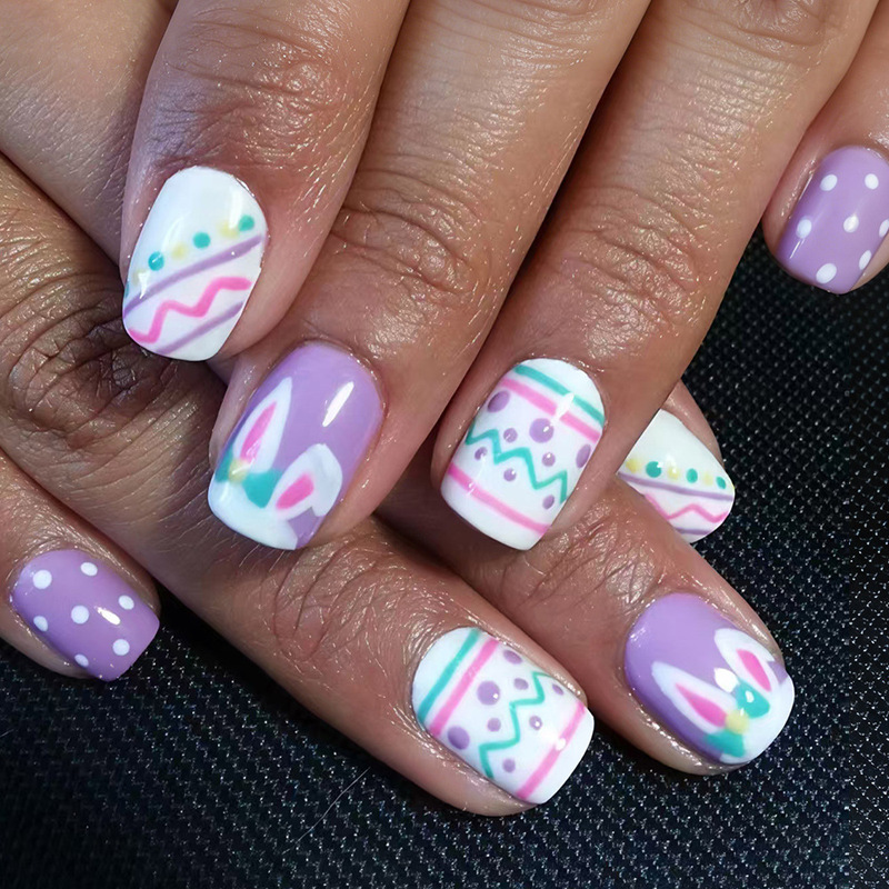 Cross-Border Easter Bunny Nail Art, Easter Eggs, Wearable Nails, Polka Dots, Stripes, Bright Colors, Spring and Summer Fake Nails Cross-Border Easter Bunny Nail Art, Easter Eggs, Wearable Nails, Polka Dots, Stripes, Bright Colors, Spring and Summer Fake Nails