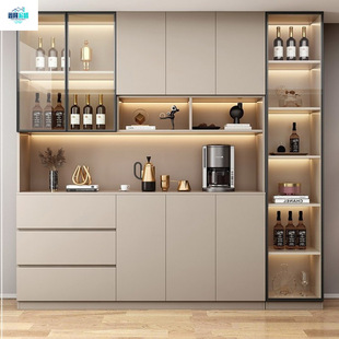 Light Luxury Solid Wood Sideboard High Cabinet Integrated Wall Wine Cabinet Glass Display Cabinet New Storage Cabinet Living Room Storage Cabinet