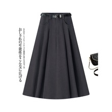 灰色毛呢裙半身裙女中长款秋冬2025新款百褶裙伞裙显瘦A字高腰裙