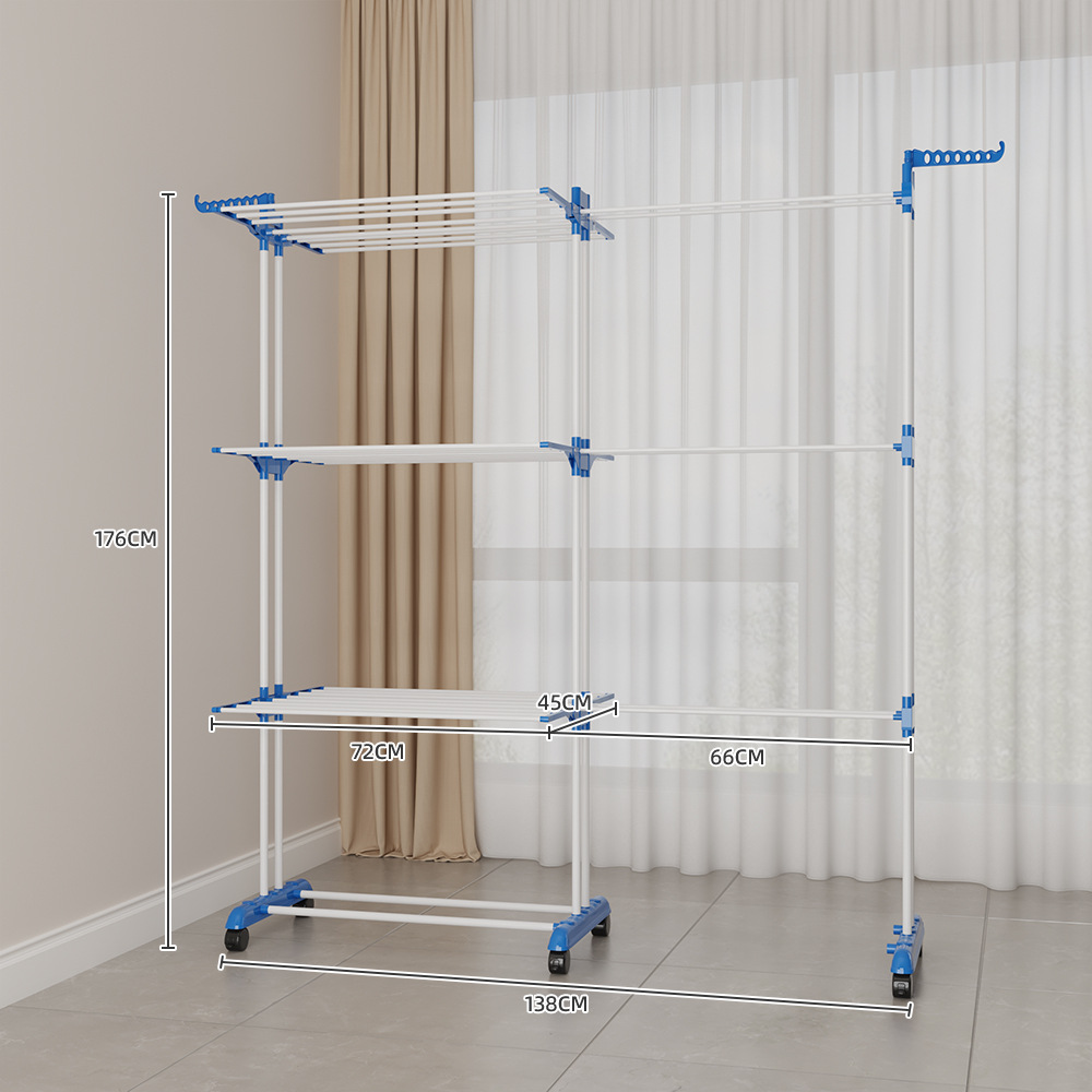 Tendedero Móvil de Pie de 3 Niveles, Hierro, Plegable y Ajustable, para Interior y Balcón image 18