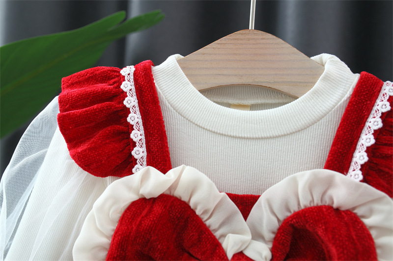 Robe de printemps en dentelle avec nœud pour bébé fille_voghion.com