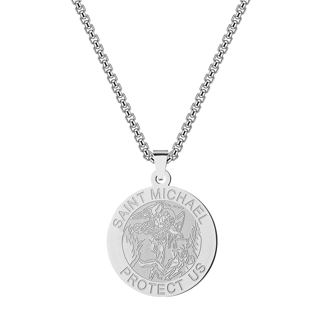 Stainless Steel Saint Michael Medal necklace Round Michael Medal…