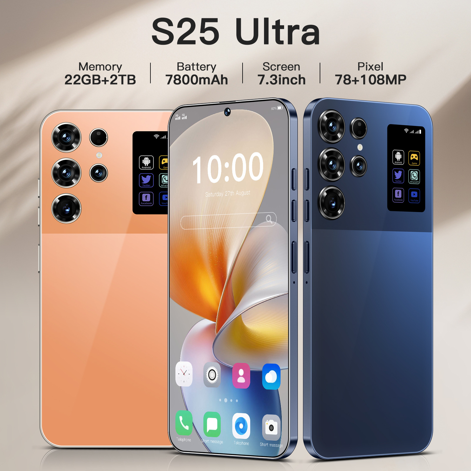 跨境爆款智能手机 S25 Ultra 真4G 7.3寸2+16一体机外贸代发批发