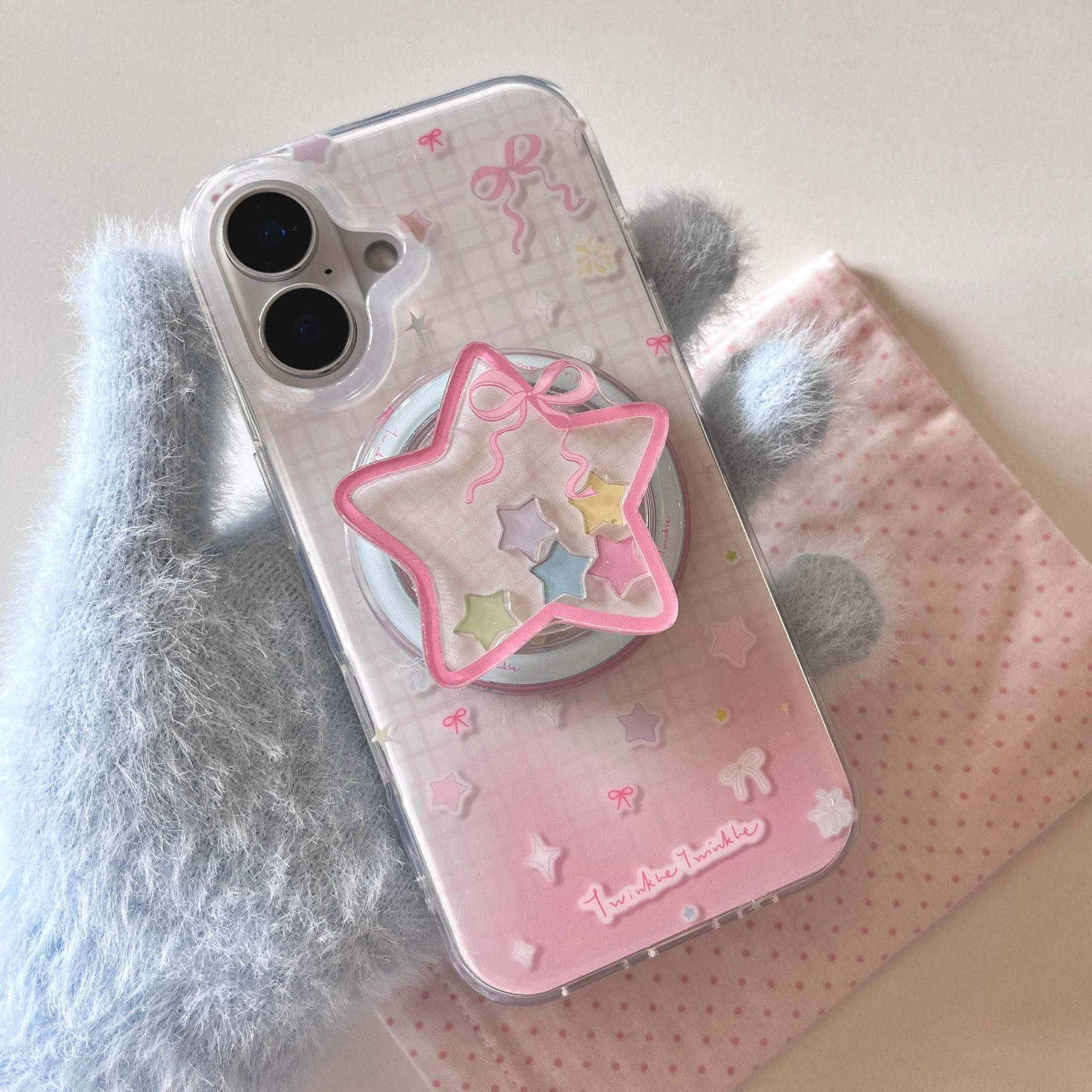 Estrella degradada del corazón de la niña para la carcasa del teléfono móvil Apple 15Pro 16ProMax atracción magnética 14/13 nicho 15PM nuevo