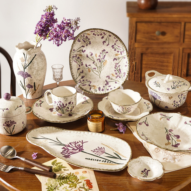 Williamwilde French Retro Ceramic Rice Bowl Set for Home Use, Creative Irregular-Shaped Serving Bowls, Soup Bowls, Tableware