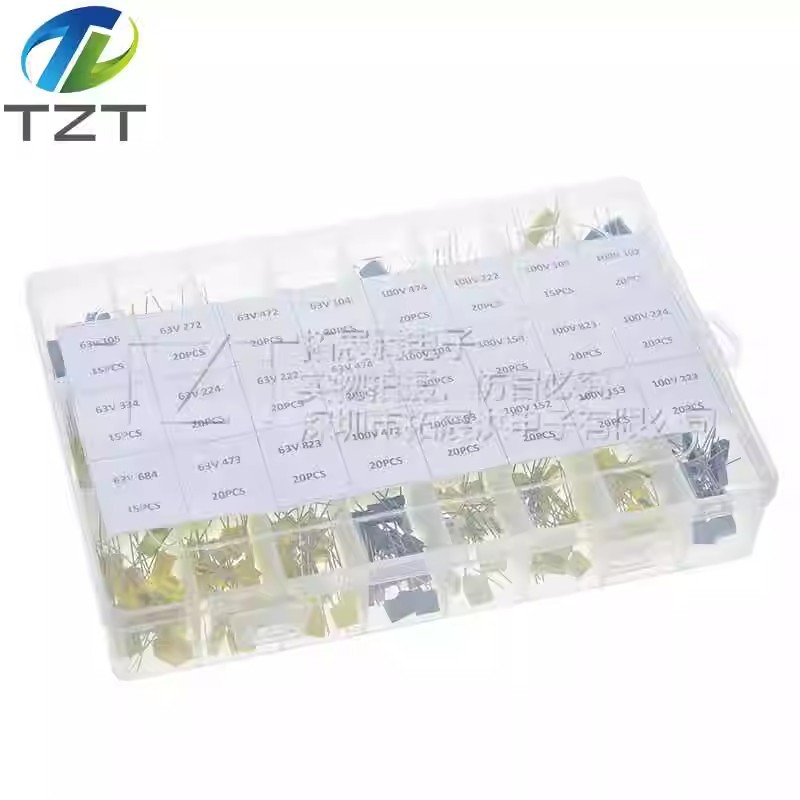 460PCS 24种型号校正电容套装盒 63V-100V 102J-105J方形元件套件