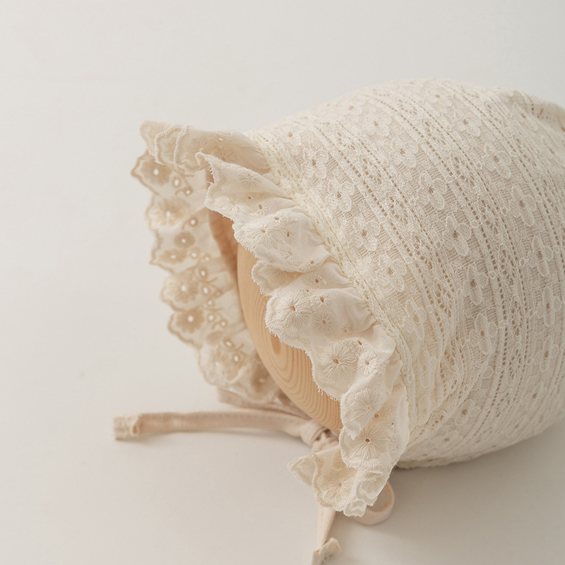 3-12 Meses de primavera y otoño delgado sombrero para bebés de encaje gorro para las orejas princesa encantadora sombrero de corte coreano otoño invierno