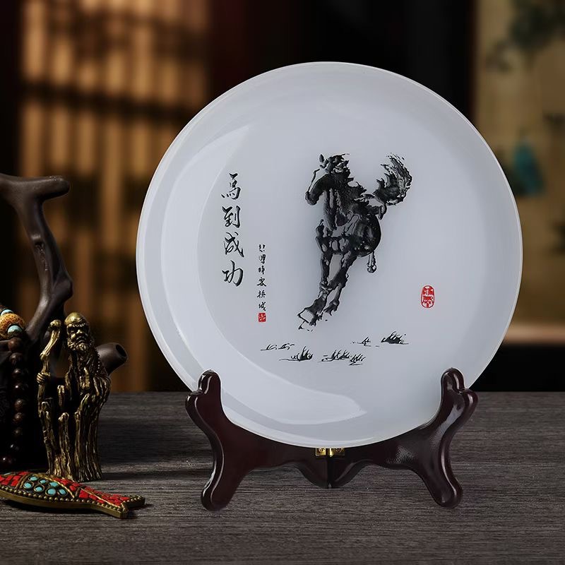 马到成功玉盘琉璃玉摆件奖牌周年庆纪念颁奖礼品学校企业订 制奖