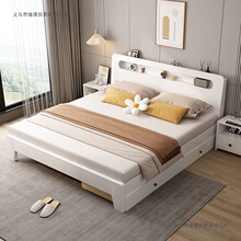 实木床奶油风1.5米家用主卧大床经济型1.8m单人双人床出租房特价