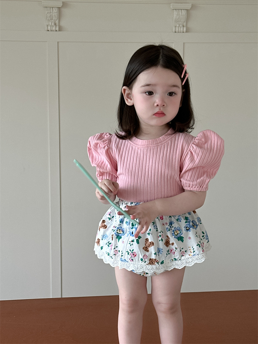 Niñas de verano burbuja manga camiseta bolsa de pedo vestido corto conjunto de ropa infantil coreana ropa de verano bebé ropa de verano para niños image 5
