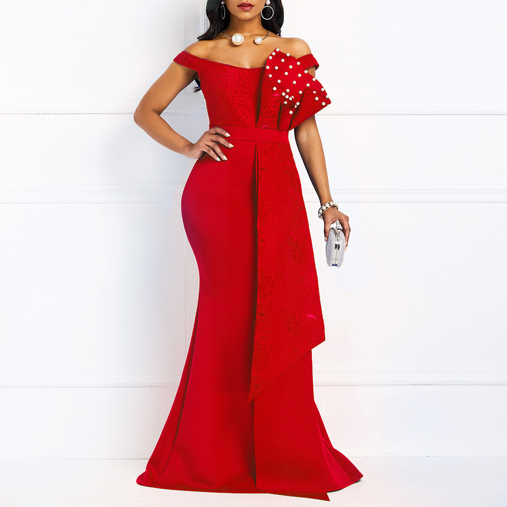 Elegante vestito da sera donna per ballo con perline e pizzo_voghion.com