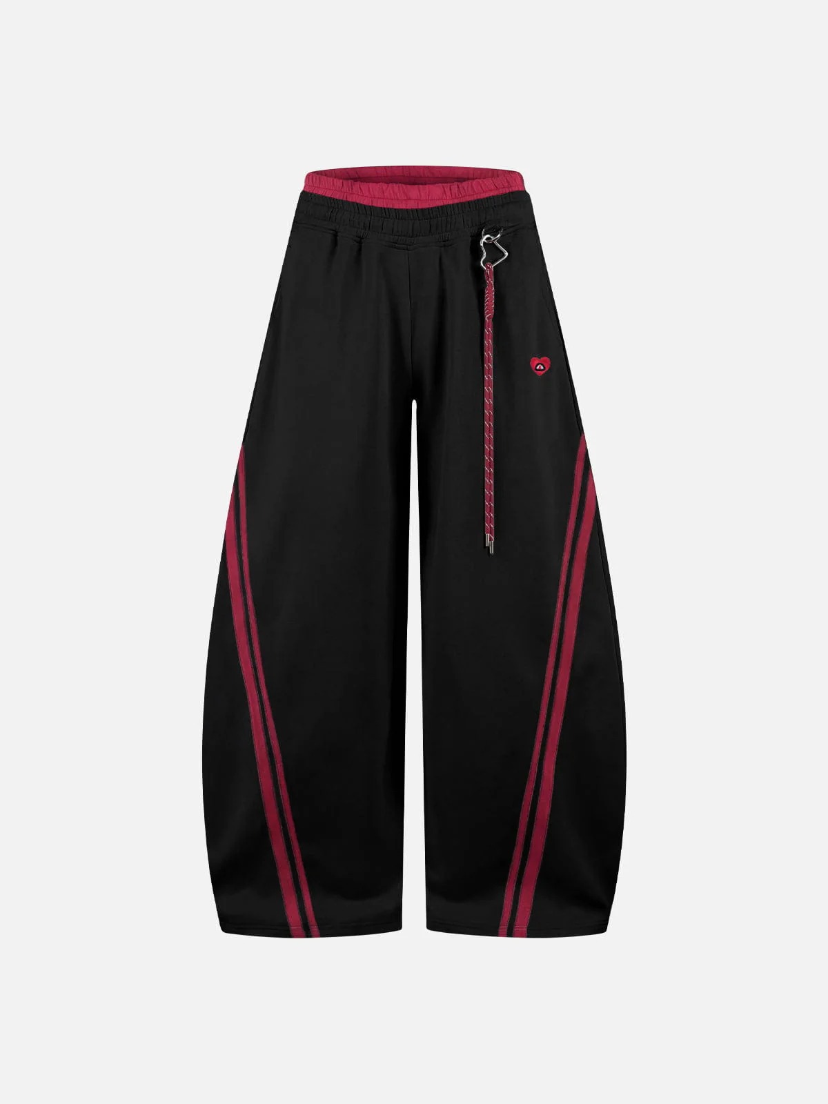 BLACKLISTS Sweatpants Double Waist Striped Curved Wide Leg Black