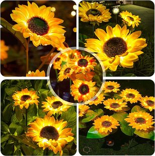 Solar Three-Head Sunflower Lamp Lawn Lamp Outdoor Plant Balcony Garden Landscape Lamp Waterproof Led Garden Lamp