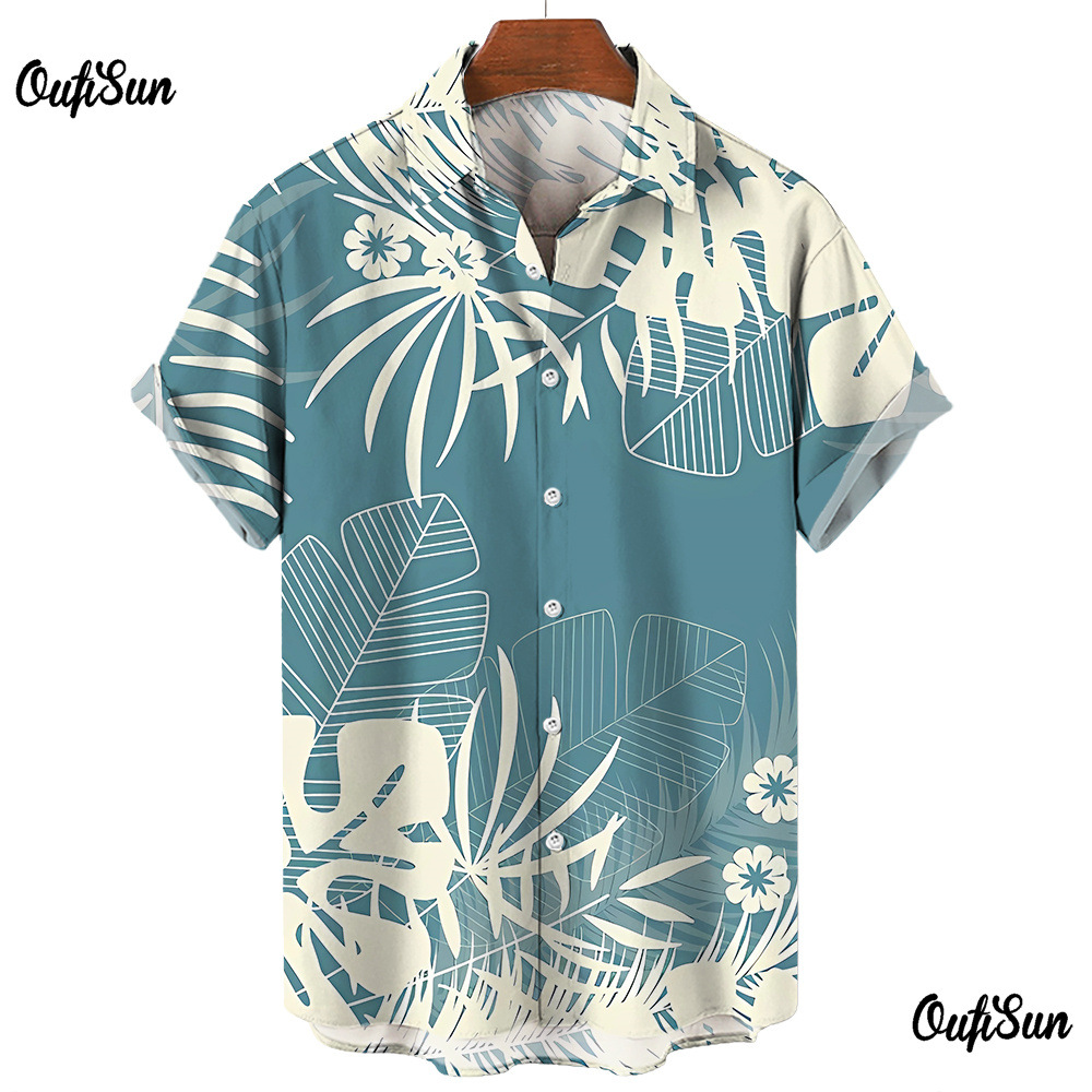 Venta caliente transfronteriza Camisa de manga corta para hombres Camisa estampada digital 3D de bala de cuatro lados Camisa hawaiana de olmo marrón de origen