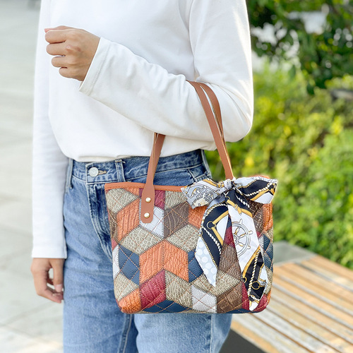 Multicolor diamond print handbag 2024 new fashion trend women's combination bag coin purse silk scarf shoulder bag