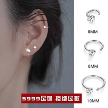 s999纯银四爪锆石闪钻耳环女简约小巧发光耳钉高级感气质轻奢耳饰