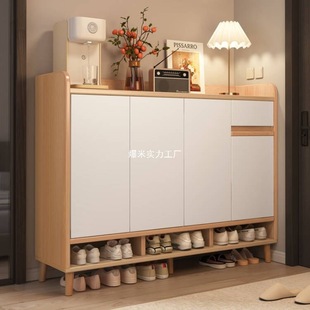 Solid Wood Shoe Cabinet Home Door Entrance New Style 2025 Entrance Cabinet Indoor Storage Cabinet Storage Multi-Layer Shoe Rack
