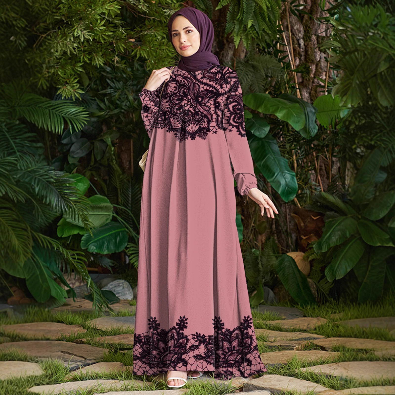 Vakantie strandjurk, grensoverschrijdende Europees-Amerikaanse stijl jurk, dames polyester moslimjurk_voghion.com