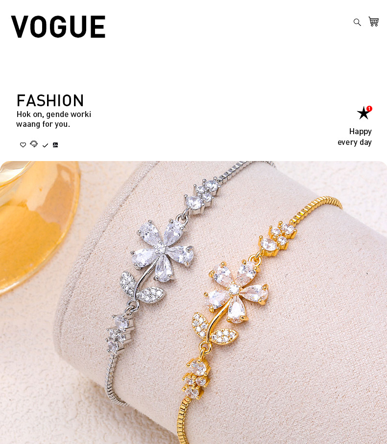 Elegant Zircon Flower Bracelet Adjustable Floral Rhinestone Bangle_voghion.com