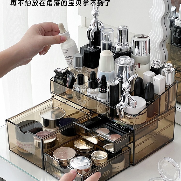 化妆品收纳盒亚克力梳妆台护肤品架子置物架桌面高级感透明口红盒|undefined