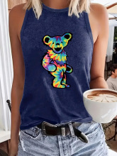 亚马逊春夏季式服装考拉休闲背心速卖通圆领无袖上衣女印花热卖