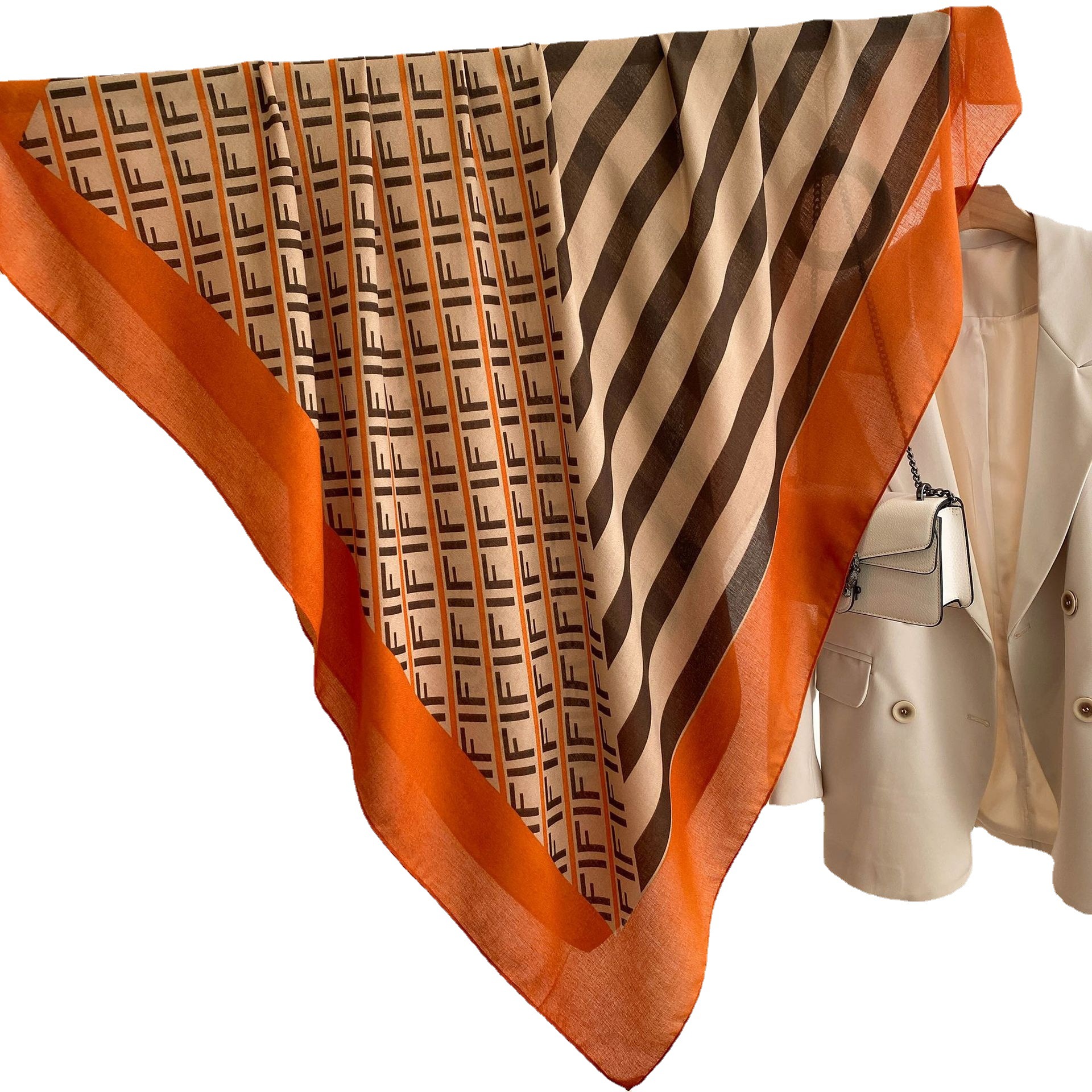 Moda europea y americana 135*135cm bufanda cuadrada grande elegante carta impresión algodón y lino sensación bufanda viaje protector solar chal