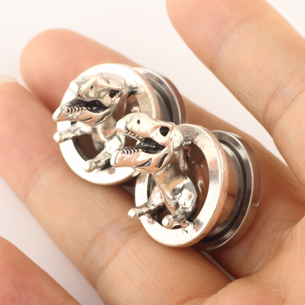3D Dinosaur Tunnel Ear Gauges 6mm-16mm Stainless Steel Auricle Piercing Jewelry detail image 8
