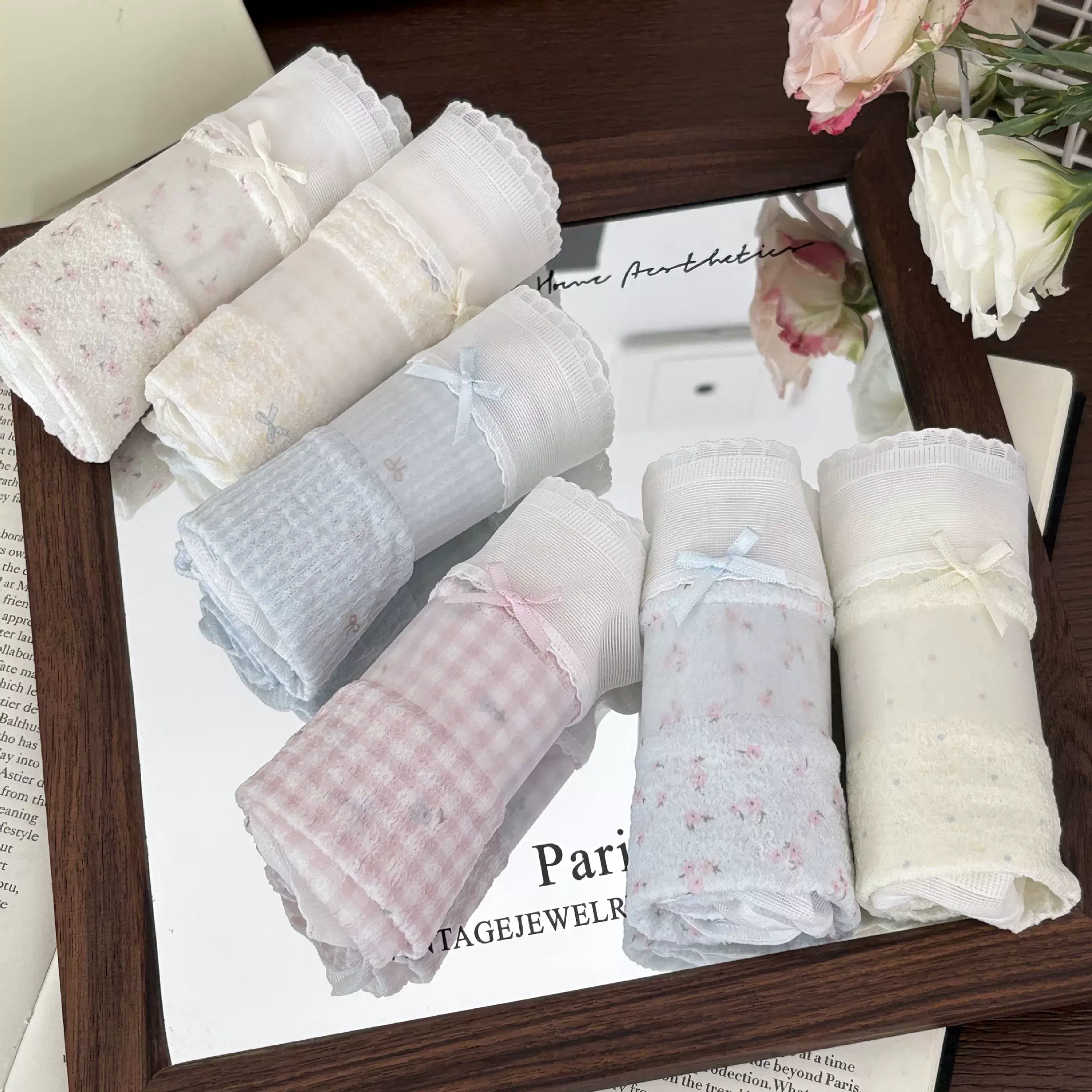 主推6368春夏冰丝新品泡泡冰丝印花仙气蕾丝边冰丝女士中腰内裤