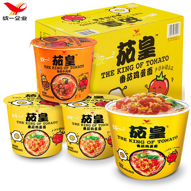 Unified Tomato King Tomato Egg Noodles in a Cup - Tomato Beef Instant Noodles for Late Night Snack, Quick-Serve Instant Noodles with Tomato Flavor