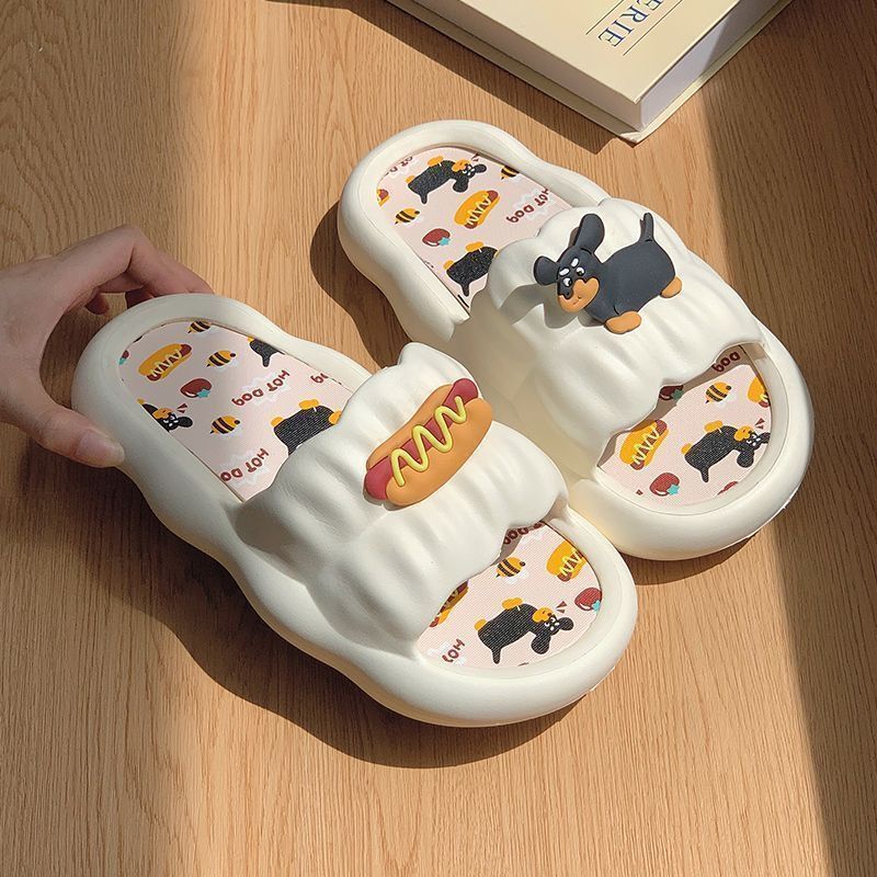 Pantuflas de casa de verano con diseño de cachorros de dibujos animados, suaves, para estudiantes, para mujer