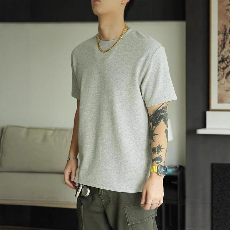 Jufeng Genuine Solona Chixin 300g Brushed Constant Warm Leather Base Short-Sleeved Right Shoulder Slimming Cuff T-Shirt