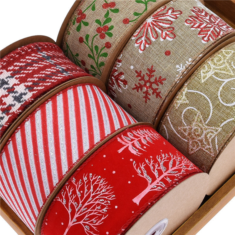 Nuevos productos transfronterizos borde de alambre imitación de tela de lino cinta de Navidad decoración de árbol de Navidad arco material de corte de borde