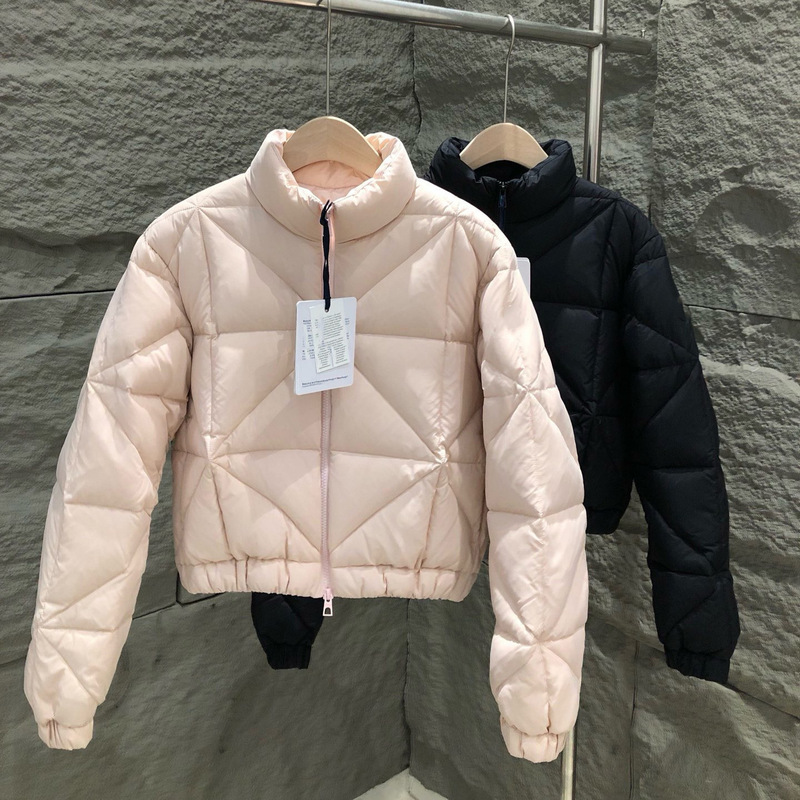 Mengjia diamond quilted short down jacket, 90% white duck down, women's jacket, puffer coat, stand-up collar, thick and warm