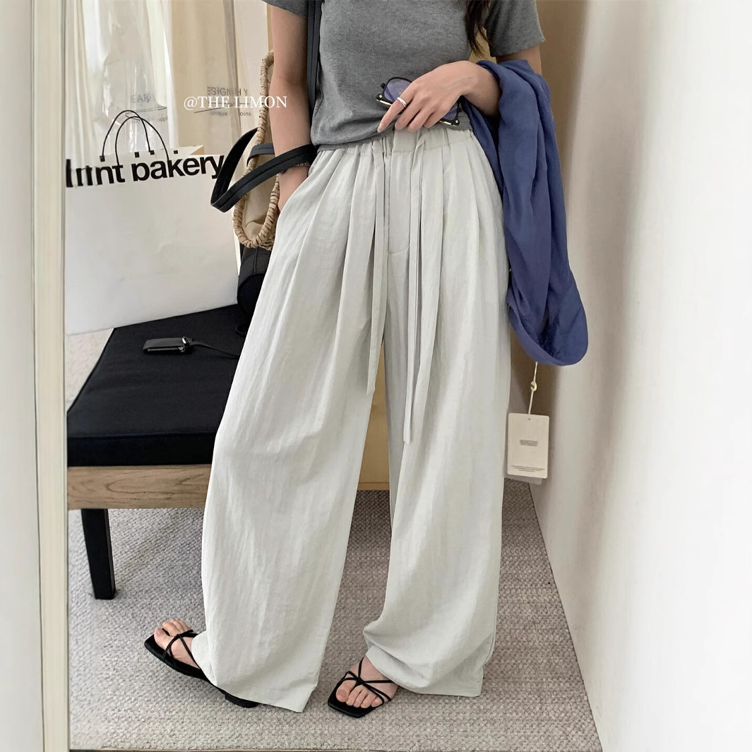 THE LIMON Lemon Green Tea Summer Ice Cream Divine Pants Protector solar Cordón Pantalones casuales delgados de pierna ancha Mujeres image 5