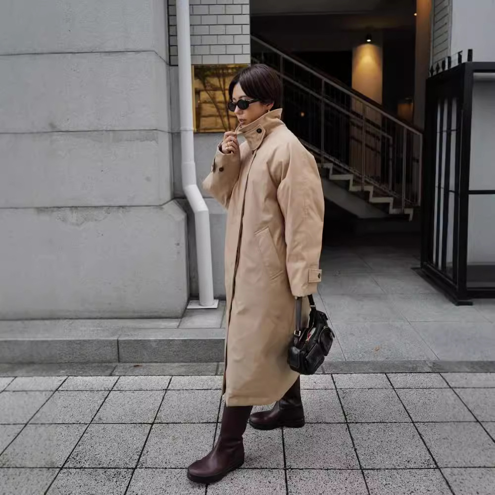 乾鶴日系秋冬アウトドア工装風流行h形立襟綿入れのロングタイプが痩せて快適で暖かいコートの女性