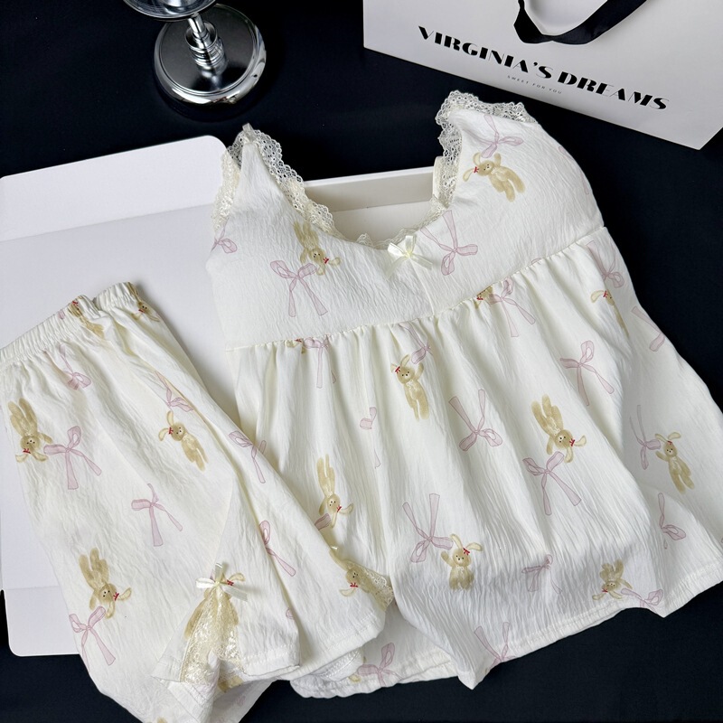 【Da Jiejie Cross-Border Selection】Summer Cloud Pajamas with Chest Pads, Wearable Outside, Camisole and Shorts Homewear Set 【Da Jiejie Cross-Border Selection】Summer Cloud Pajamas with Chest Pads, Wearable Outside, Camisole and Shorts Homewear Set