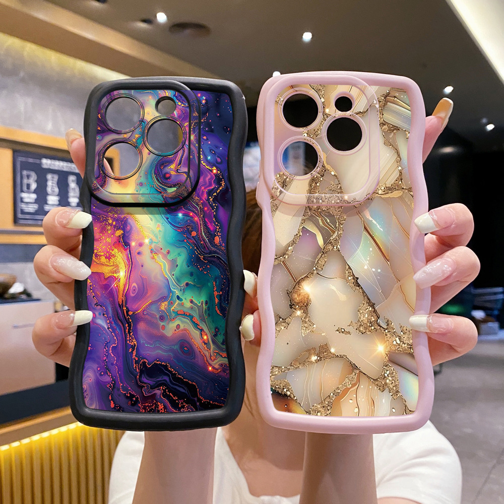 Suitable for Tecno Camon Pop Spark Protective Case Luxury Marble Texture Wavy Edge Anti-Fall Hand