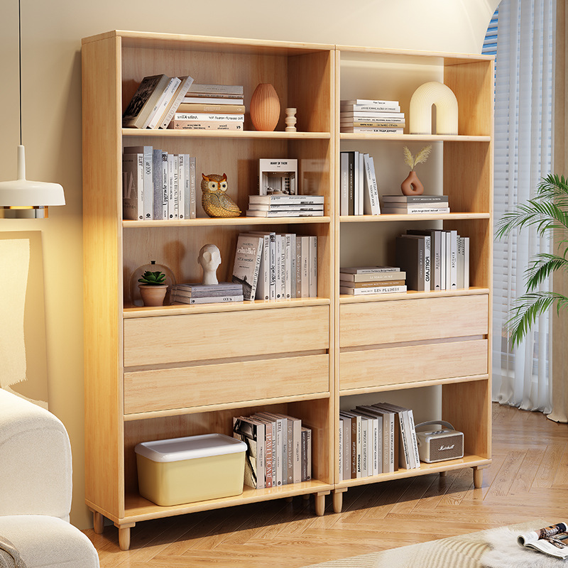 Modern Minimalist Household Bookcase Solid Wood Bookshelf Simple Storage Rack Floor-Standing Living Room Combination Storage Cab